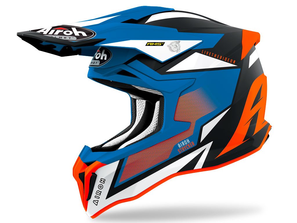 Casco Moto Cross AIROH STRYCKER AXE Arancio Blu - Opaco - Evomotor