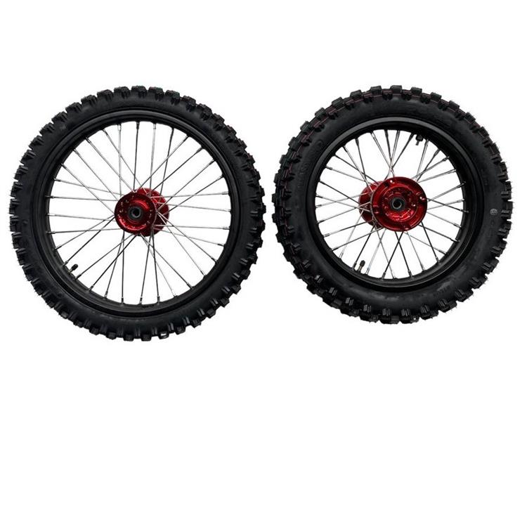 Set ruote pit bike 17/14 CNC rossi con cuscinetti 15mm