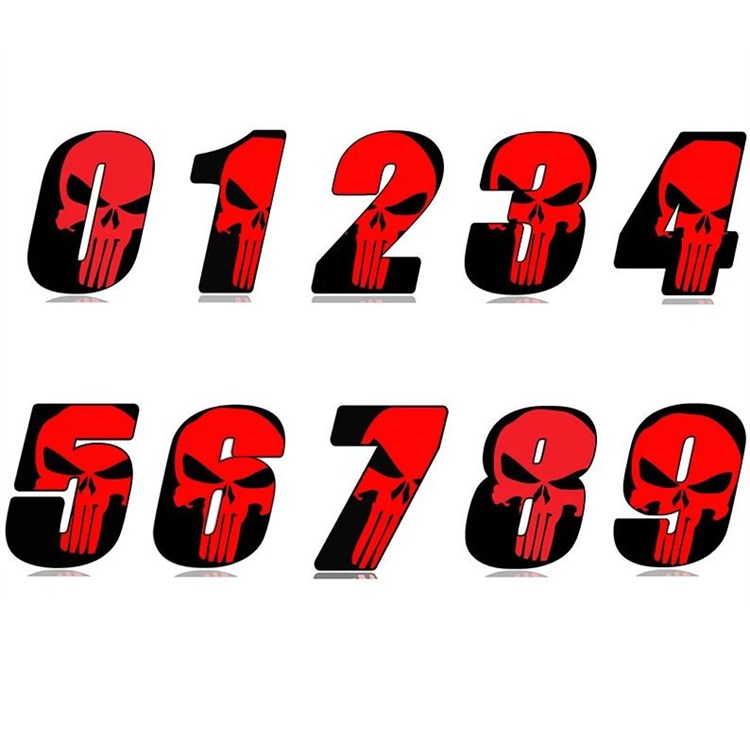 Numero Adesivo Nero teschio Rosso PVC Altezza 5cm