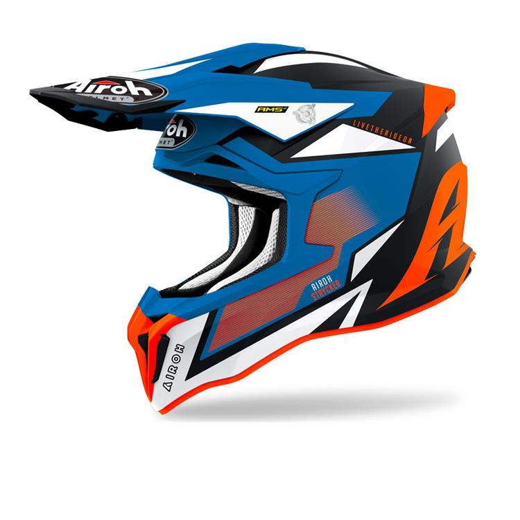 Casco Moto Cross AIROH STRYCKER AXE Arancio Blu - Opaco