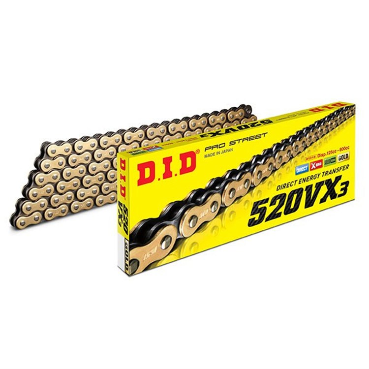 Catena DID passo 520 enduro duratura con X-RING 120 maglie - oro ribadire