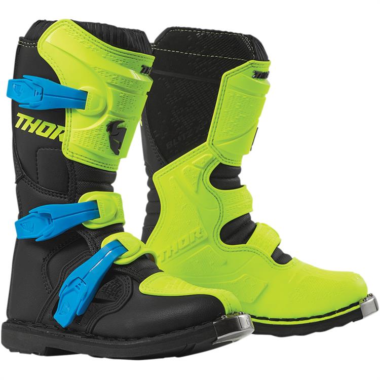 Stivali Bambino Cross Enduro THOR BLITZ XP Nero Giallo Fluo Azzurro