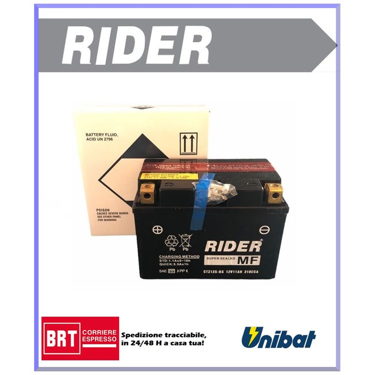 Batteria Rider CTZ12SBS HONDA SH [NF0221/NF02C] 300cc (2011-2014) [Yuasa code YTZ12-S]