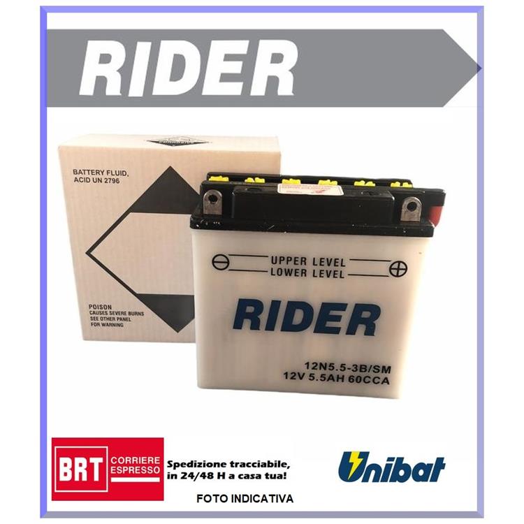 Batteria Rider 12N554ASM CAGIVA Elefant / Elefant 2 125cc 1984-1986 (Yuasa code 12N5.5-4A)