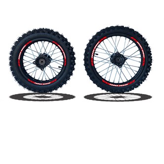 set cerchi  gomme 17 14 perno ruota 15mm racing 2 rosso
