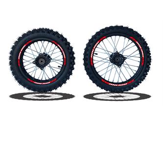 set cerchi  gomme 17 14 perno ruota 15mm racing 2 rosso