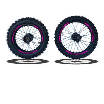 set cerchi  gomme 17 14 perno ruota 15mm racing 3 fuxia