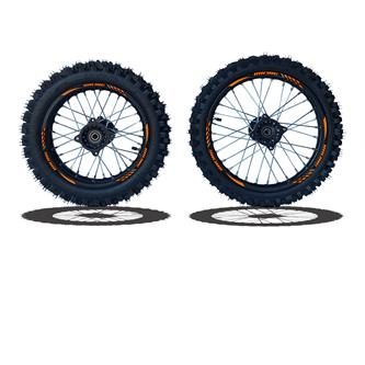 set cerchi  gomme 17 14 perno ruota 15mm racing 4 arancio