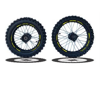 set cerchi  gomme 17 14 perno ruota 15mm racing 4 giallo