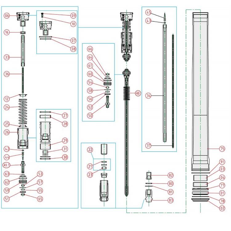 Ricambi forcella Kawasaki KX 250 F (2020-2025) - Dado autobl. [65] [66]