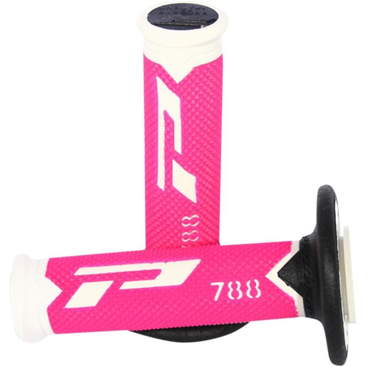 Manopole motard Pro Grip triple density 788 bianco/rosa fluo