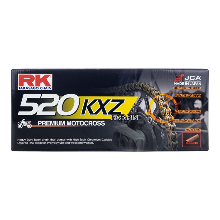Catena RK KXZ passo 520 cross professionale senza O-RING 120 maglie - Oro