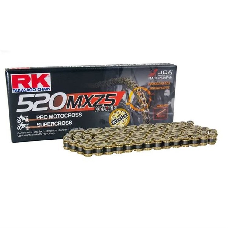 Catena RK passo 520 cross professionale senza O-RING 120 maglie - Oro