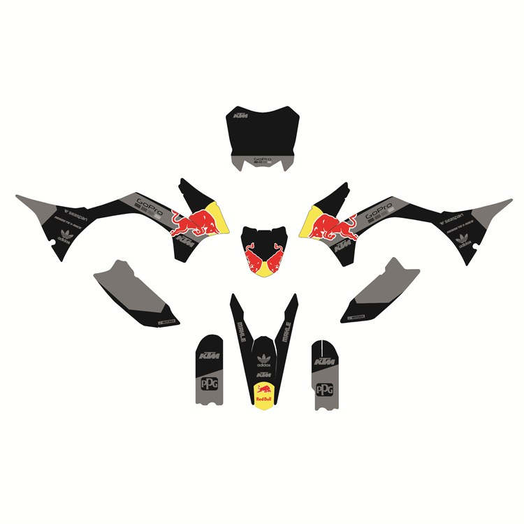 Kit grafiche pit bike replica KTM 85 - Red Bull Nero Grigio