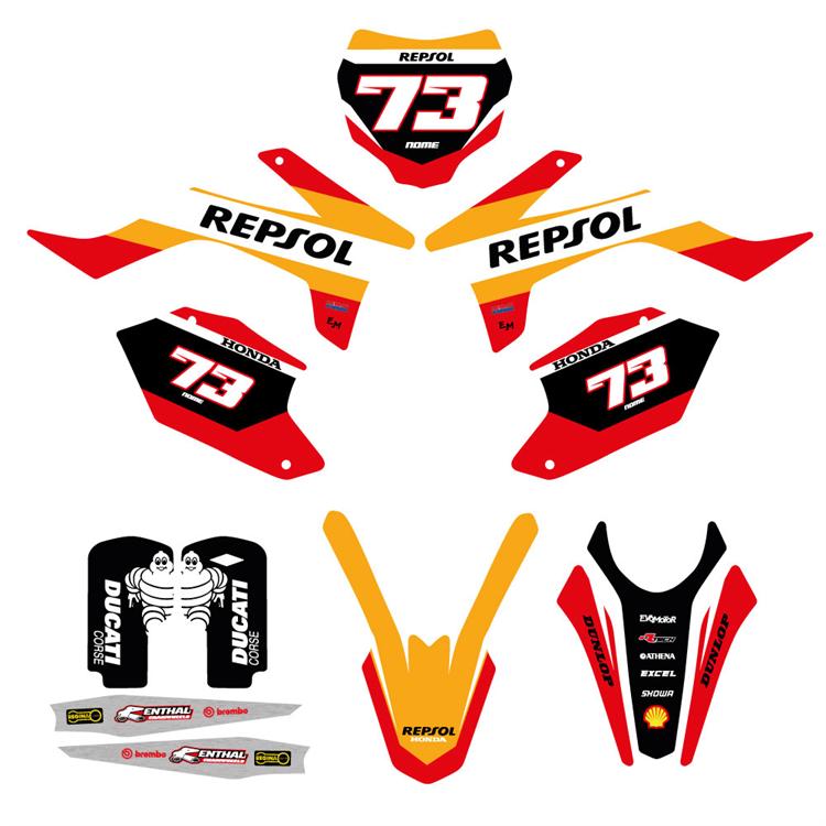 Kit grafiche pit bike Apollo RXF Repsol personalizzabili