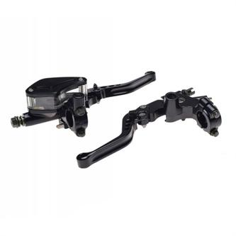 set leva e pompa freno scooter serbatoio trasparente cnc nere